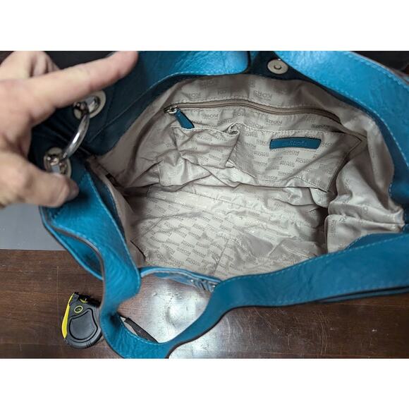 Michael Kors bucket boho Purse bag Chain Handle Strap leather Teal PreOwned - Picture 6 of 9